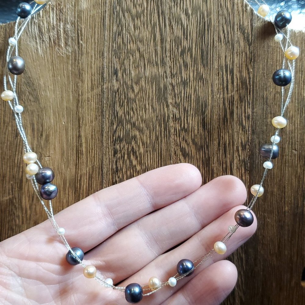 16 Inch 925 Sterling Silver Handmade Wire Genuine Pearls Necklace